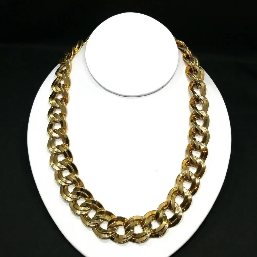 Vintage Monet Chunky Double Link Gold Chain Necklace 1980s Statement Jewelry 21